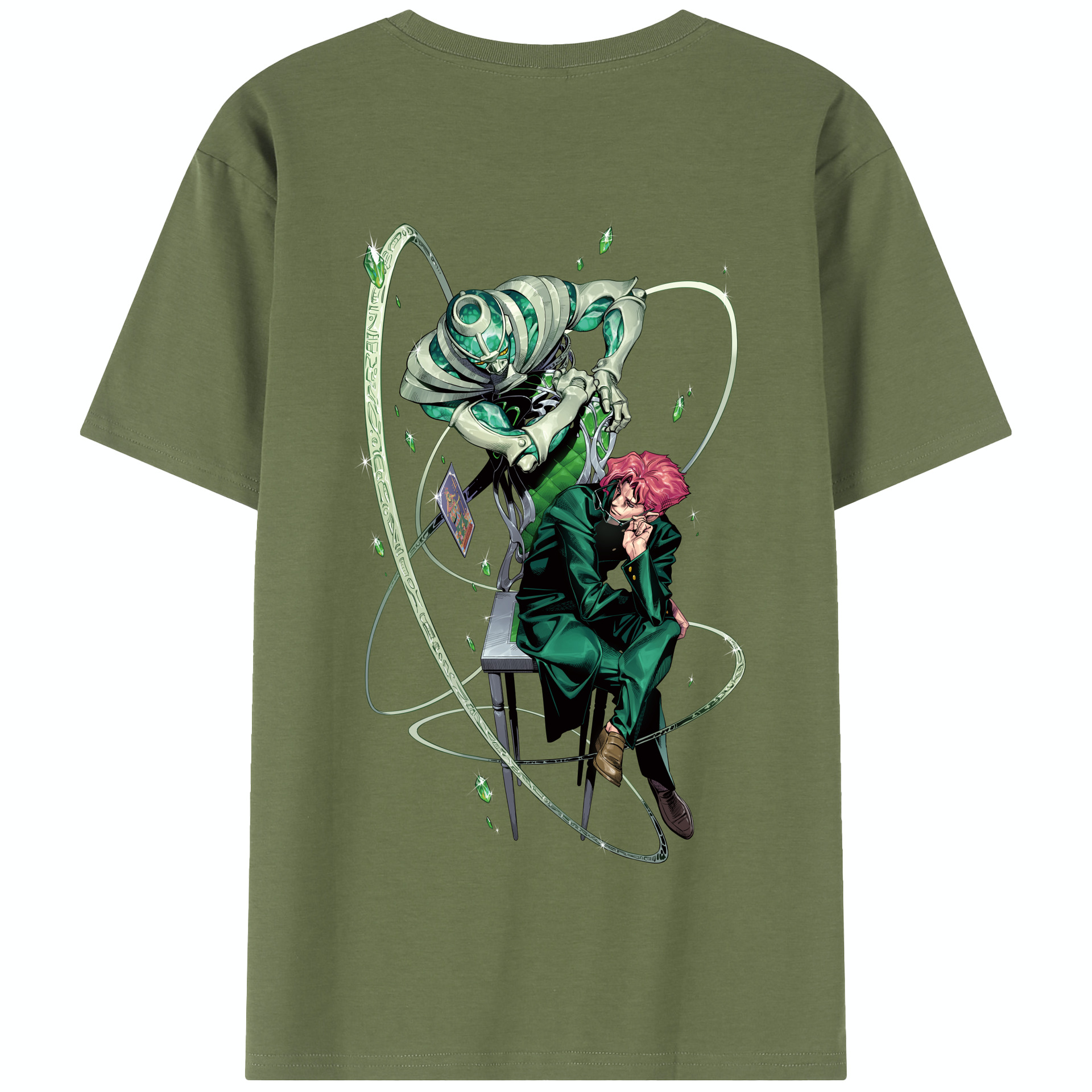 （画像用） ジョジョの奇妙な冒険 花京院 典明（かきょういん のりあき） JoJo's Bizarre Adventure Kakyoin Noriaki 綿100％半袖Tシャツ（背面プリント）